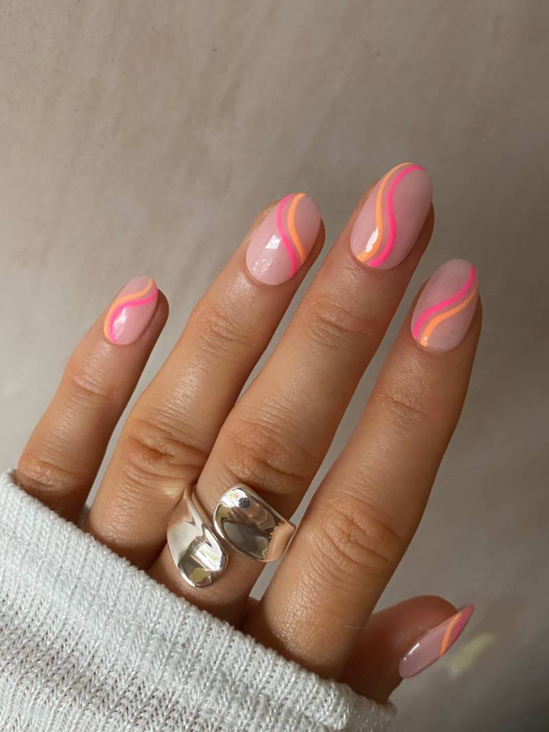 Pink Und Orange Swirl Custom Press On Nails von Enroutenails