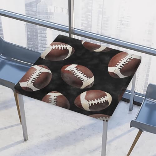 Entemne Quadratische Tischdecke mit elastischem Rand, American Football-Muster, Tischdecken, 86 x 86 cm, wasserdichte Tischdecke für drinnen und draußen, Party, Terrassendekoration von Entemne
