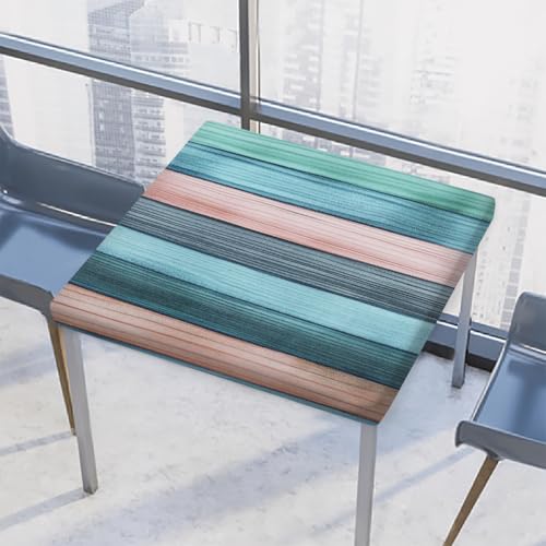 Entemne Quadratische Tischdecke mit elastischem Rand, Aquarell-Holzmaserung, Türkis, 117 x 117 cm, wasserdichte Tischdecke für drinnen und draußen, Party, Terrassendekoration von Entemne