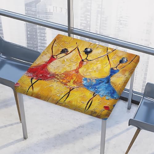 Entemne Quadratische Tischdecke mit elastischem Rand, Ballerina-Frauen, abstraktes Ölgemälde, Tischdecken, 86 x 86 cm, wasserdichte Tischdecke für drinnen und draußen, Party, Terrassendekoration von Entemne