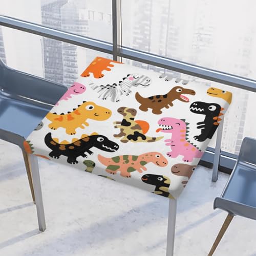 Entemne Quadratische Tischdecke mit elastischem Rand, Cartoon-Dinosaurier-Muster, Tischdecken, 86 x 86 cm, wasserdichte Tischdecke für drinnen und draußen, Party, Terrassendekoration von Entemne