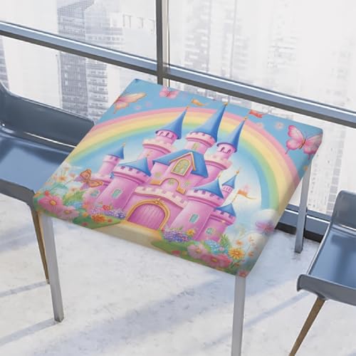 Entemne Quadratische Tischdecke mit elastischem Rand, Cartoon-Schloss, Schmetterling, Regenbogen-Tischdecken, 117 x 117 cm, wasserdicht, passend für drinnen und draußen, Party, Terrassendekoration Entemne Quadratische Tischdecke mit elastischem Rand, Cartoon-Schloss, Schmetterling, Regenbogen-Tischdecken, 117 x 117 cm, wasserdicht, passend für drinnen und draußen, Party, Terrassendekoration von Entemne