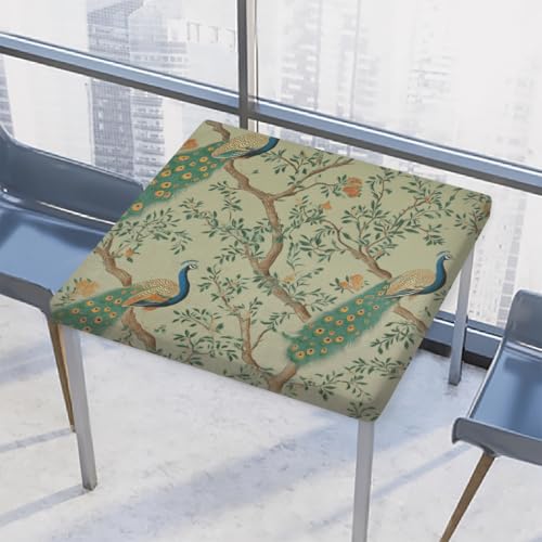 Entemne Quadratische Tischdecke mit elastischem Rand, Chinoiserie Pfauenbaum, Vintage-Tischdecken, 86 x 86 cm, wasserdichte Tischdecke für drinnen und draußen, Party, Terrassendekoration Entemne Quadratische Tischdecke mit elastischem Rand, Chinoiserie Pfauenbaum, Vintage-Tischdecken, 86 x 86 cm, wasserdichte Tischdecke für drinnen und draußen, Party, Terrassendekoration von Entemne