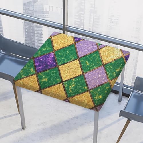 Entemne Quadratische Tischdecke mit elastischem Rand, Mardi Gras Glitzer, Marokko-Muster, Tischdecken, 86 x 86 cm, wasserdichte Tischdecke für drinnen und draußen, Party, Terrassendekoration von Entemne