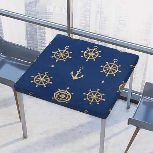 Entemne Quadratische Tischdecke mit elastischem Rand, Meeresanker-Ruder, dunkelblaue Tischdecken, 86 x 86 cm, wasserdichte Tischdecke für drinnen und draußen, Party, Terrassendekoration von Entemne