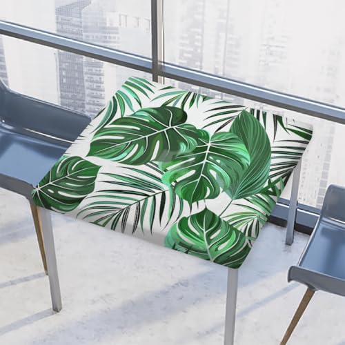 Entemne Quadratische Tischdecke mit elastischem Rand, Monstera-Palmenblätter, Tischdecken, 117 x 117 cm, wasserdicht, passend für drinnen und draußen, Party, Terrassendekoration von Entemne