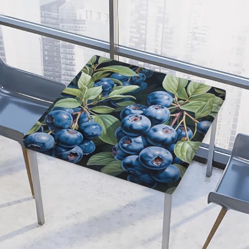 Entemne Quadratische Tischdecke mit elastischem Rand, Obst-Blaubeerblätter, Tischdecken, 86 x 86 cm, wasserdichte Tischdecke für drinnen und draußen, Party, Terrassendekoration von Entemne