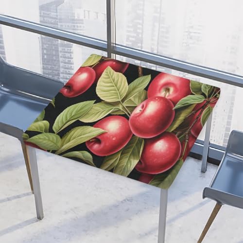 Entemne Quadratische Tischdecke mit elastischem Rand, Obstäpfel, Blätter, Tischdecken, 86 x 86 cm, wasserdichte Tischdecke für drinnen und draußen, Party, Terrassendekoration von Entemne