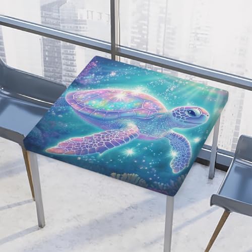 Entemne Quadratische Tischdecke mit elastischem Rand, Ozean-Fantasie-Tischdecken, 86 x 86 cm, wasserdicht, passend für drinnen und draußen, Party, Terrassendekoration von Entemne