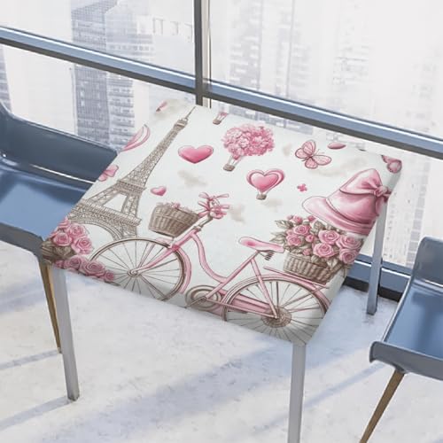 Entemne Quadratische Tischdecke mit elastischem Rand, Pariser Eiffelfahrrad-Rose, Tischdecken, 117 x 117 cm, wasserdichte Tischdecke für drinnen und draußen, Party, Terrassendekoration von Entemne