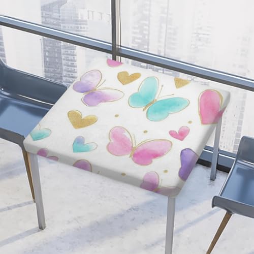 Entemne Quadratische Tischdecke mit elastischem Rand, Pastellfarben, bunte Schmetterlings-Herzen, Tischdecken, 86 x 86 cm, wasserdicht, passend für drinnen und draußen, Party, Terrassendekoration Entemne Quadratische Tischdecke mit elastischem Rand, Pastellfarben, bunte Schmetterlings-Herzen, Tischdecken, 86 x 86 cm, wasserdicht, passend für drinnen und draußen, Party, Terrassendekoration von Entemne