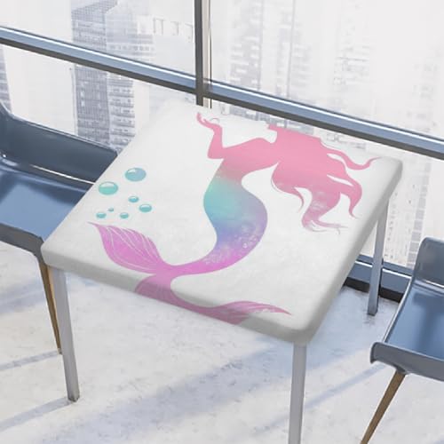 Entemne Quadratische Tischdecke mit elastischem Rand, Pastellrosa, Meerjungfrauen-Kunst-Tischdecken, 86 x 86 cm, wasserdichte Tischdecke für drinnen und draußen, Party, Terrassendekoration von Entemne