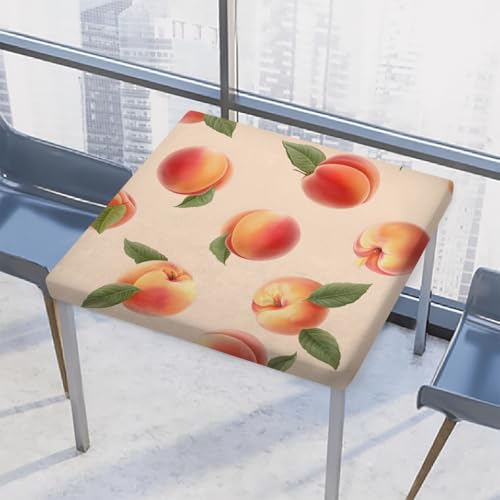 Entemne Quadratische Tischdecke mit elastischem Rand, Pfirsichfrucht-Muster, Tischdecken, 86 x 86 cm, wasserdicht, passend für drinnen und draußen, Party, Terrassendekoration von Entemne