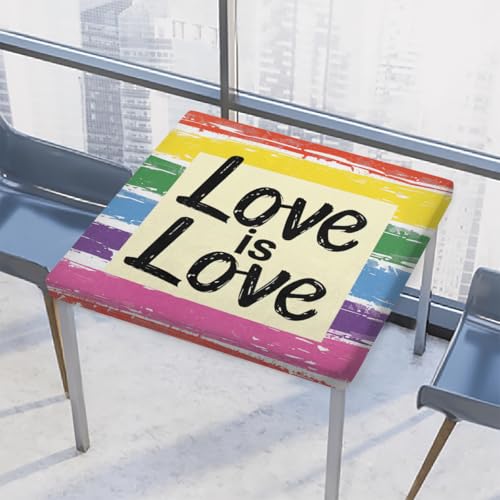 Entemne Quadratische Tischdecke mit elastischem Rand, Regenbogenstreifen, LGBT-Zitat, Tischdecken, 86 x 86 cm, wasserdichte Tischdecke für drinnen und draußen, Party, Terrassendekoration von Entemne
