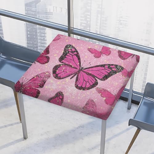 Entemne Quadratische Tischdecke mit elastischem Rand, Schmetterlings-Tischdecken, 86 x 86 cm, wasserdicht, passend für drinnen und draußen, Party, Terrassendekoration von Entemne