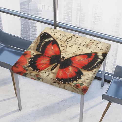 Entemne Quadratische Tischdecke mit elastischem Rand, Schmetterlingsmusikstab-Tischdecken, 117 x 117 cm, wasserdicht, passend für drinnen und draußen, Party, Terrassendekoration von Entemne
