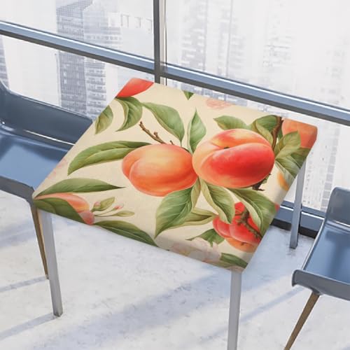Entemne Quadratische Tischdecke mit elastischem Rand, Sommer-Pfirsichfrucht-Tischdecken, 117 x 117 cm, wasserdichte Tischdecke für drinnen und draußen, Party, Terrassendekoration von Entemne
