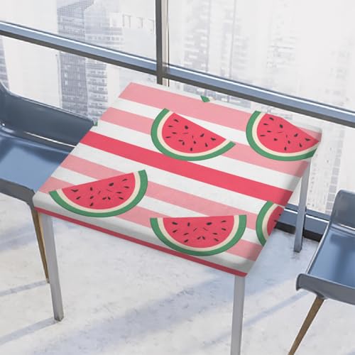 Entemne Quadratische Tischdecke mit elastischem Rand, Sommer-Tischdecken mit Wassermelonen-Streifen, 86 x 86 cm, wasserdichte Tischdecke für drinnen und draußen, Party, Terrassendekoration von Entemne