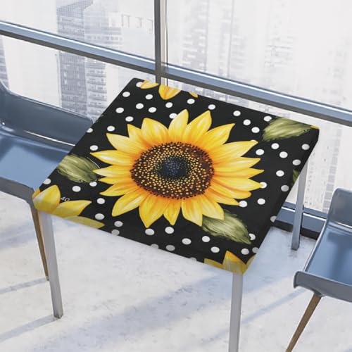 Entemne Quadratische Tischdecke mit elastischem Rand, Sonnenblumen, gepunktet, Tischdecken, 117 x 117 cm, wasserdicht, passend für drinnen und draußen, Party, Terrassendekoration von Entemne