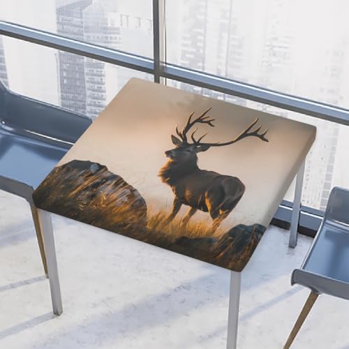 Entemne Quadratische Tischdecke mit elastischem Rand, Wild-Rentier-Tischdecken, 86 x 86 cm, wasserdicht, passend für drinnen und draußen, Party, Terrassendekoration von Entemne