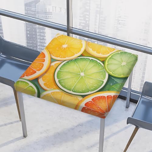 Entemne Quadratische Tischdecke mit elastischem Rand, bunte Grapefruitscheiben, Tischdecken, 117 x 117 cm, wasserdicht, passend für drinnen und draußen, Party, Terrassendekoration von Entemne