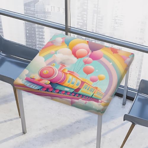 Entemne Quadratische Tischdecke mit elastischem Rand, bunte Zugballons, Regenbogen-Tischdecken, 86 x 86 cm, wasserdicht, passend für drinnen und draußen, Party, Terrassendekoration von Entemne