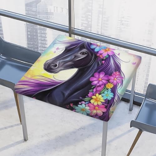 Entemne Quadratische Tischdecke mit elastischem Rand, buntes Blumenmuster, 86 x 86 cm, wasserdicht, passend für drinnen und draußen, Party, Terrassendekoration von Entemne