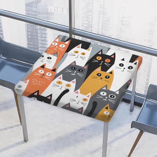 Entemne Quadratische Tischdecke mit elastischem Rand, buntes Katzenmuster, Tischdecken, 117 x 117 cm, wasserdicht, passend für drinnen und draußen, Party, Terrassendekoration von Entemne
