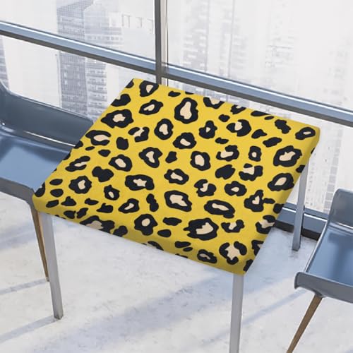 Entemne Quadratische Tischdecke mit elastischem Rand, gelber Leopardenmuster, 86 x 86 cm, wasserdichte Tischdecke für drinnen und draußen, Party, Terrassendekoration von Entemne