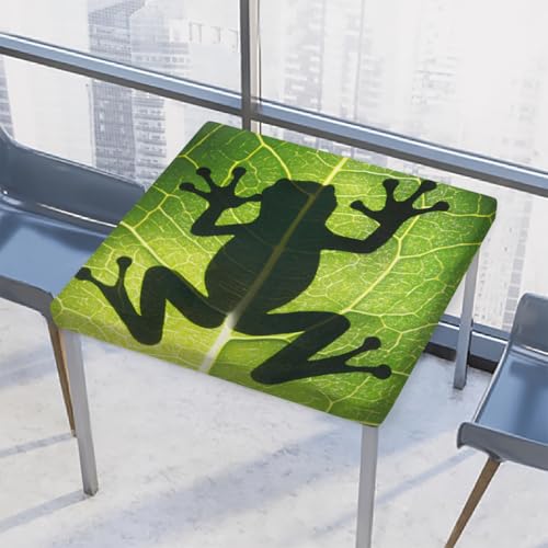 Entemne Quadratische Tischdecke mit elastischem Rand, grüne Blätter, Frosch, Tischdecken, 117 x 117 cm, wasserdicht, passend für drinnen und draußen, Party, Terrassendekoration von Entemne