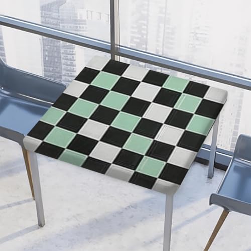Entemne Quadratische Tischdecke mit elastischem Rand, hellgrün/weiß/schwarz, Schachbrett-Tischdecken, 86 x 86 cm, wasserdicht, passend für drinnen und draußen, Party, Terrassendekoration von Entemne