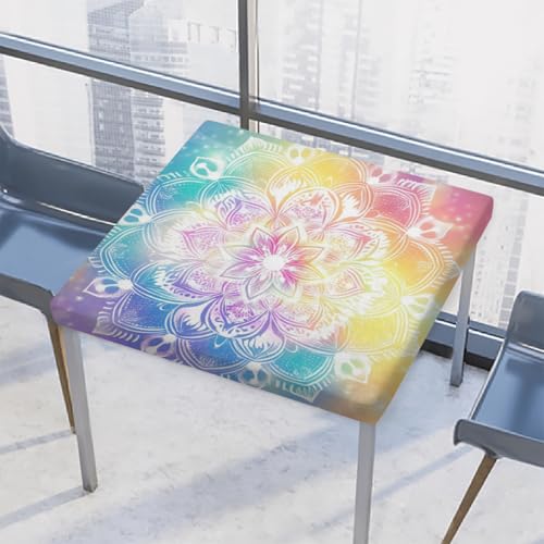 Entemne Quadratische Tischdecke mit elastischem Rand, mehrfarbig, Mandala, ethnische Tischdecken, 117 x 117 cm, wasserdicht, passend für drinnen und draußen, Party, Terrassendekoration von Entemne