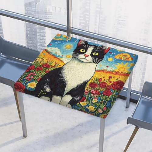 Entemne Quadratische Tischdecke mit elastischem Rand, niedliche Katze, Kätzchen, Rose, Tischdecke, 86 x 86 cm, wasserdicht, passend für drinnen und draußen, Party, Terrassendekoration von Entemne