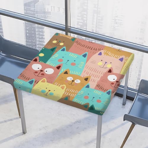 Entemne Quadratische Tischdecke mit elastischem Rand, niedliche Katzen, bunte Tischdecken, 86 x 86 cm, wasserdichte Tischdecke für drinnen und draußen, Party, Terrassendekoration von Entemne