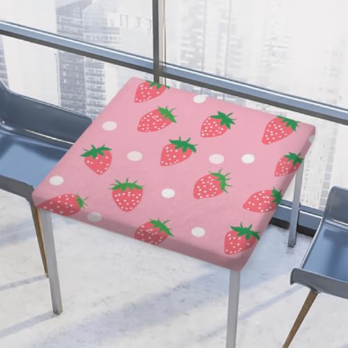 Entemne Quadratische Tischdecke mit elastischem Rand, rosa Erdbeere, gepunktet, 117 x 117 cm, wasserdicht, passend für drinnen und draußen, Party, Terrassendekoration von Entemne