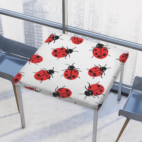 Entemne Quadratische Tischdecke mit elastischem Rand, rote Marienkäfer-Tiermuster, Tischdecken, 86 x 86 cm, wasserdichte Tischdecke für drinnen und draußen, Party, Terrassendekoration von Entemne