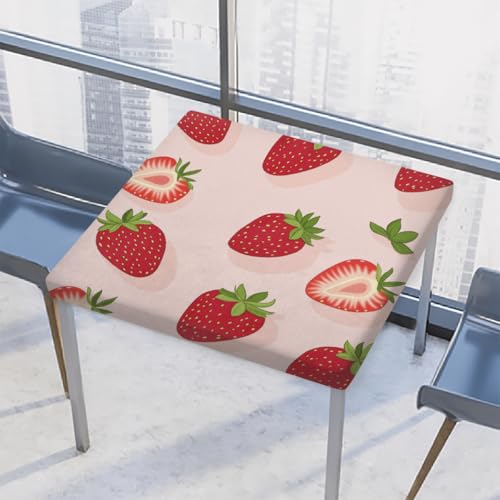Entemne Quadratische Tischdecke mit elastischem Rand, rotes Erdbeermuster, Tischdecken, 86 x 86 cm, wasserdichte Tischdecke für drinnen und draußen, Party, Terrassendekoration von Entemne