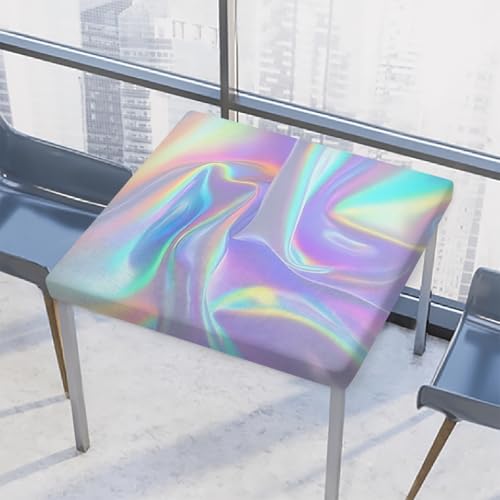 Entemne Quadratische Tischdecke mit elastischem Rand, schillerndes Regenbogen-Pastell-Eiscreme-Tischdecken, 86 x 86 cm, wasserdichte Tischdecke für drinnen und draußen, Party, Terrassendekoration von Entemne