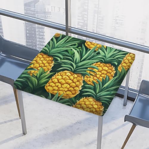 Entemne Quadratische Tischdecke mit elastischem Rand, tropische Ananas, Früchte, Tischdecken, 86 x 86 cm, wasserdicht, passend für drinnen und draußen, Party, Terrassendekoration von Entemne