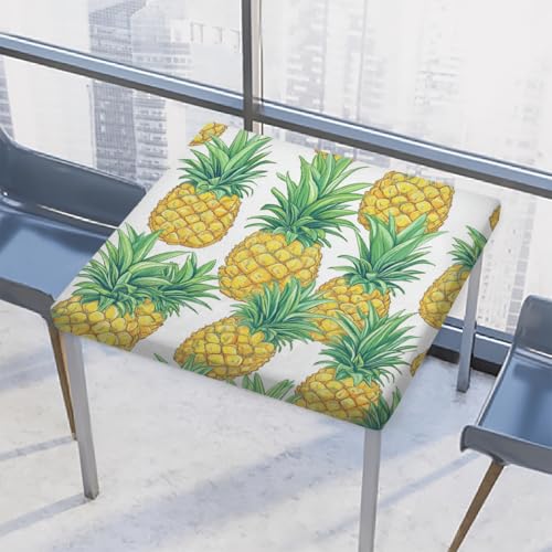 Entemne Quadratische Tischdecke mit elastischem Rand, tropische Früchte, Ananas, Tischdecken, 86 x 86 cm, wasserdichte Tischdecke für drinnen und draußen, Party, Terrassendekoration von Entemne