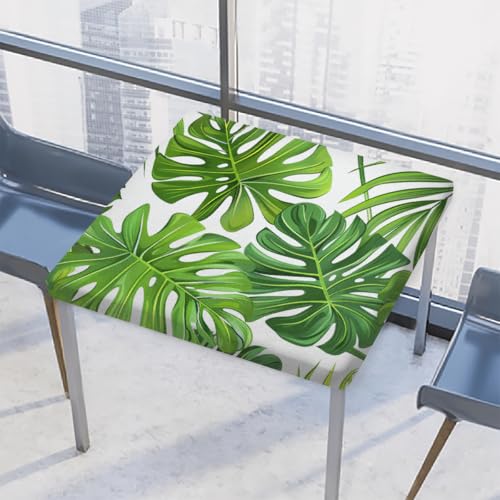 Entemne Quadratische Tischdecke mit elastischem Rand, tropische Palme, Monstera-Blätter, Tischdecken, 117 x 117 cm, wasserdicht, passend für drinnen und draußen, Party, Terrassendekoration von Entemne