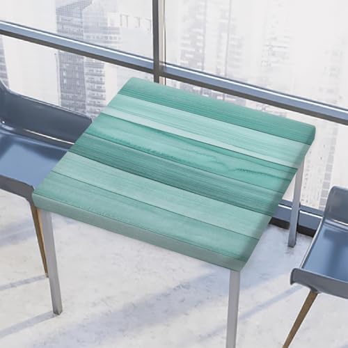 Entemne Quadratische Tischdecke mit elastischem Rand, türkisfarbene Holzmaserung, 117 x 117 cm, wasserdicht, passend für drinnen und draußen, Party, Terrassendekoration von Entemne