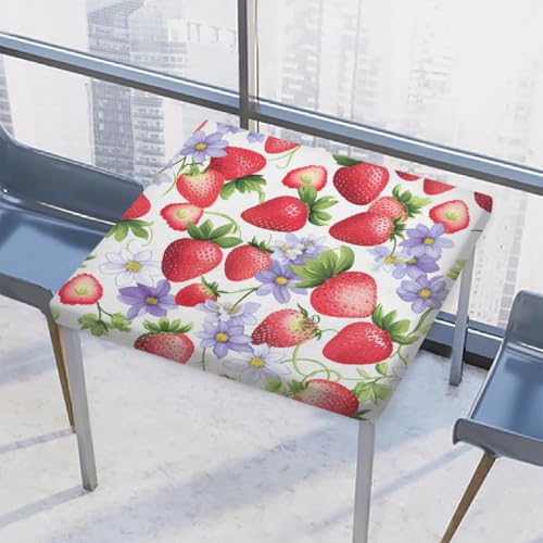 Entemne Quadratische Tischdecke mit elastischem Rand, violette Blumen, Erdbeer-Tischdecken, 117 x 117 cm, wasserdichte Tischdecke für drinnen und draußen, Party, Terrassendekoration von Entemne
