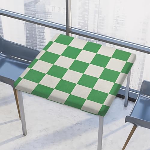 Entemne Quadratische Tischdecke mit elastischem Rand, weiß-grün, Schachbrettgitter, Tischdecken, 86 x 86 cm, wasserdicht, passend für drinnen und draußen, Party, Terrassendekoration von Entemne