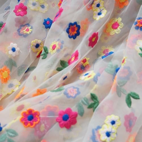 Entgoinggo Kleiner floraler bestickter Netz-Tüll-Spitzenstoff, 91 x 135 cm, Blumenspitze, Stickerei-Mesh für Kleidung, Hochzeitskleid, Hemden, Heimdekoration, Stoff (Aprikose) von Entgoinggo
