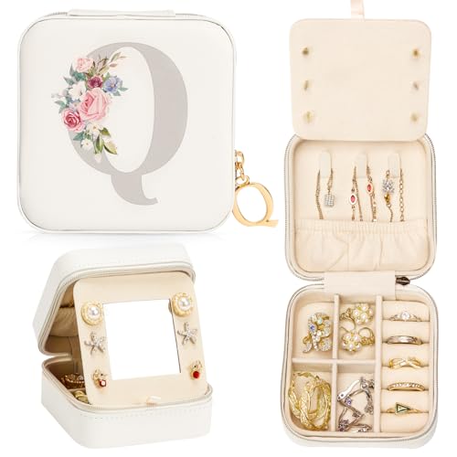 Enthralite Reise-Schmuckkoffer Personalisierte Geschenke - Reise-Essentials für Frauen - Schmuck-Reiseorganisator Kleine Schmuckschatulle für Halsketten Ohrringe - Geschenke für Mädchen - Weiß,Q Enthralite Reise-Schmuckkoffer Personalisierte Geschenke - Reise-Essentials für Frauen - Schmuck-Reiseorganisator Kleine Schmuckschatulle für Halsketten Ohrringe - Geschenke für Mädchen - Weiß,Q von Enthralite