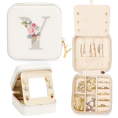 Enthralite Reise-Schmuckkoffer Personalisierte Geschenke - Reise-Essentials für Frauen - Schmuck-Reiseorganisator Kleine Schmuckschatulle für Halsketten Ohrringe - Geschenke für Mädchen - Weiß,Y von Enthralite