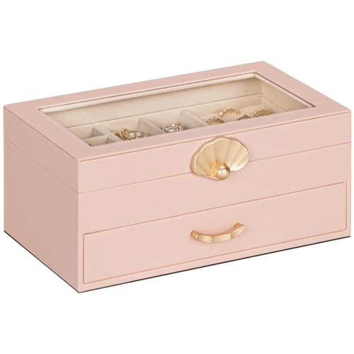 Enthralite Schmuckschatulle mit 1 Schublade: Präsentations-Organizer für Ohrringe, Halsketten, Geschenk für Mädchen und Frauen, Pfirsichrosa Enthralite Schmuckschatulle mit 1 Schublade: Präsentations-Organizer für Ohrringe, Halsketten, Geschenk für Mädchen und Frauen, Pfirsichrosa von Enthralite