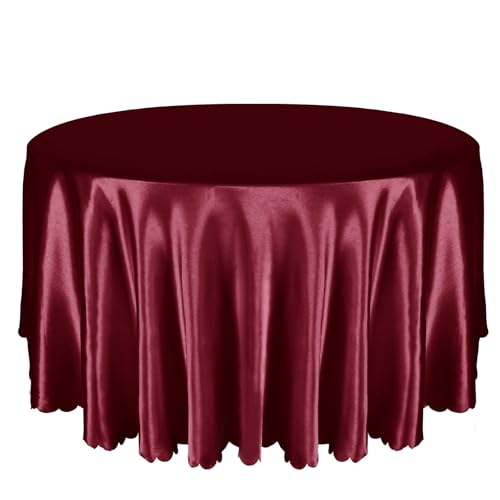 Entisn 1 Packung 228 cm runde Tischdecke, burgunderrote Satin-Tischdecke für 76-183 cm große Tische, Overlay helle, seidige Satin-Tischdecke, knitterfreie Tischdekoration für Hochzeitsbankett, Party von Entisn