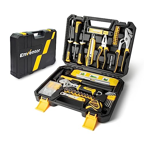 ENVENTOR Werkzeugkoffer, 158-tlg Haushalts Werkzeug-Set, Gefüllt, Werkzeugkasten mit Schraubendreher Set, Hammer, Zange und Ratsche Steckschlüsselsatz, Werkzeugkiste für Haushalt DIY, Garage, Auto von Enventor